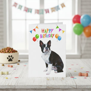 Personalised Boston Terrier Balloon Birthday Card