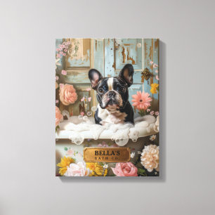 Personalised Boston Terrier Bath Art Canvas Print