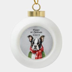 Personalised Boston Terrier Ceramic Ball Christmas Ornament