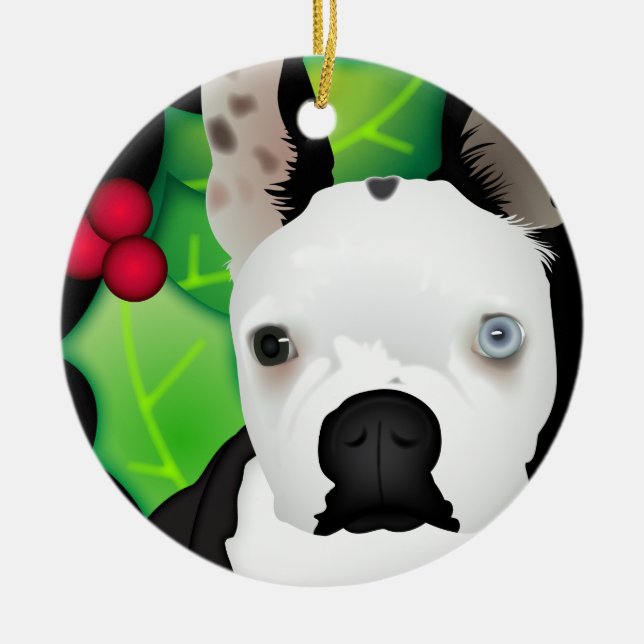 Personalised Boston Terrier Ceramic Tree Decoration (Front)