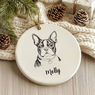 Personalised Boston Terrier Dog Christmas Ceramic Tree Decoration