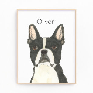 Personalised Boston Terrier Portrait Photo Print