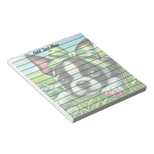 Personalised Boston Terrier Puppy with Green Bow Notepad