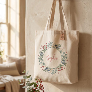 Personalised Botanical Berry Wreath Tote Bag