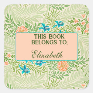 Personalised Botanical Bookplate Square Sticker