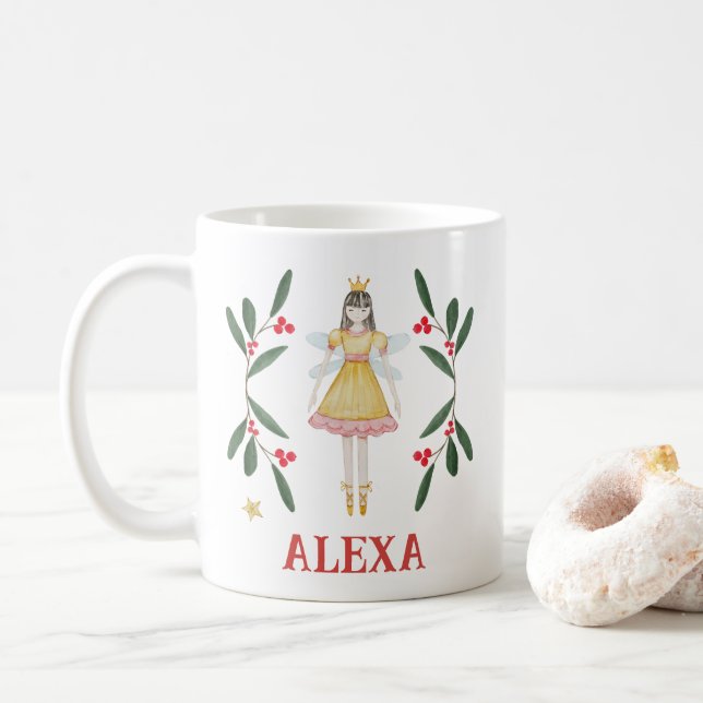 Personalised Botanical Cute Ballerina Christmas Coffee Mug (With Donut)