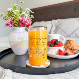 Personalised Botanical Floral Mama's Garden Can Glass