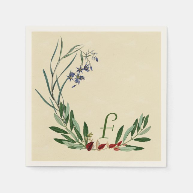 Personalised Botanical Olive Leaf Paper Napkins (Front)