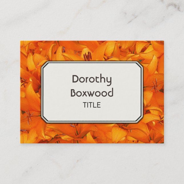 Personalised Botanical Orange Garden Lilies Business Card (Front)