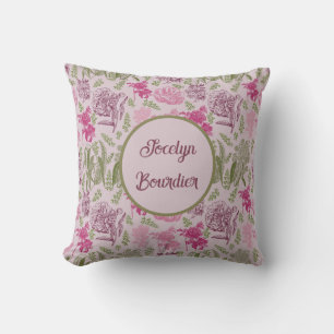 Personalised Botanical Pink Peony Eucalyptus  Cushion