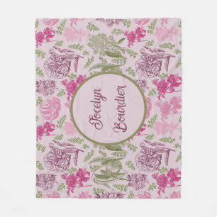 Personalised Botanical Pink Peony Eucalyptus  Fleece Blanket