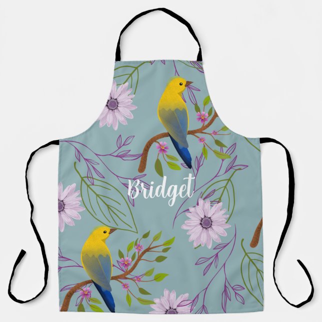 Personalised Botanical Pretty Birds Floral  Apron (Front)