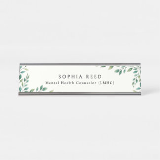 Personalised Botanical Watercolor Green Foliage Desk Name Plate