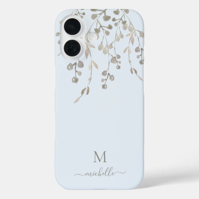 Personalised Botanical Watercolor Monogram Blue Case-Mate iPhone Case (Back)