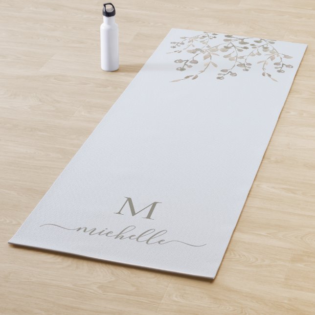 Personalised Botanical Watercolor Monogram Blue Yoga Mat (In Situ)
