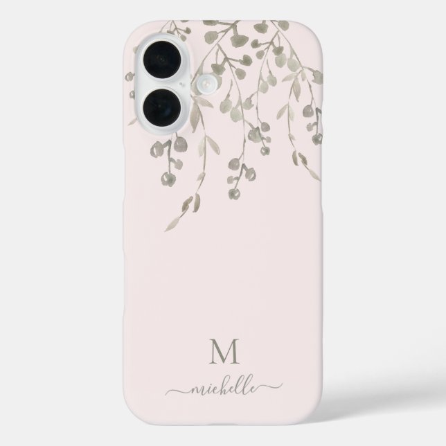 Personalised Botanical Watercolor Monogram Pink Case-Mate iPhone Case (Back)