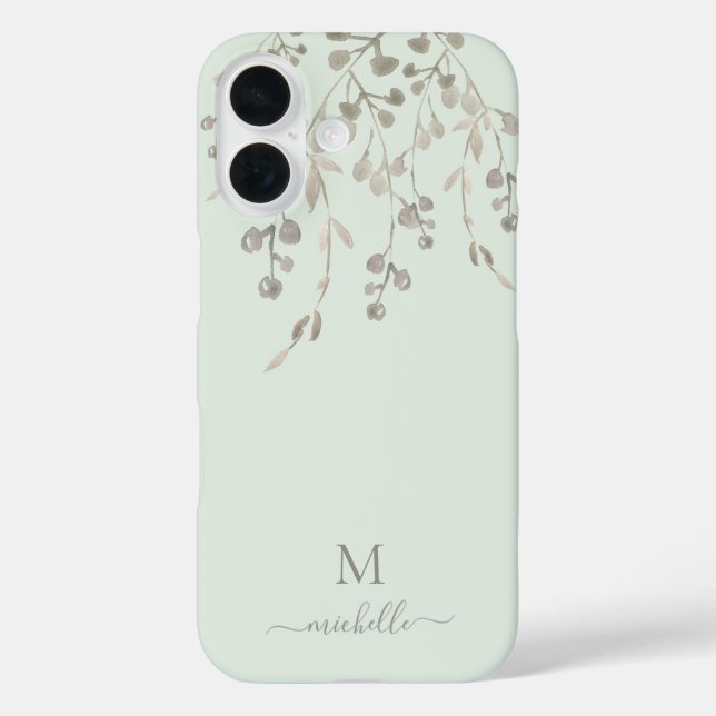 Personalised Botanical Watercolor Monogram Sage Case-Mate iPhone Case (Back)