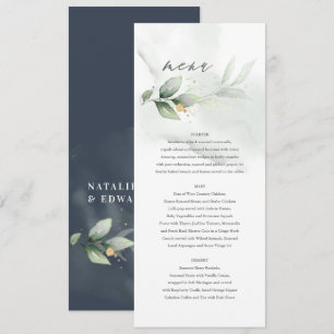 Personalised Botanical Wedding Navy Blue Menu