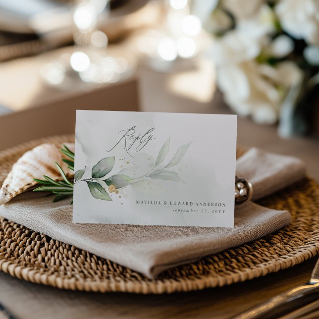Personalised Botanical Wedding Sage Green RSVP Card (Creator Uploaded)
