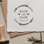 Personalised Botanical Wedding Save the Date Stamp<br><div class="desc">Custom-designed wedding stamp featuring hand-drawn style botanical wreath with couple names and wedding date.</div>