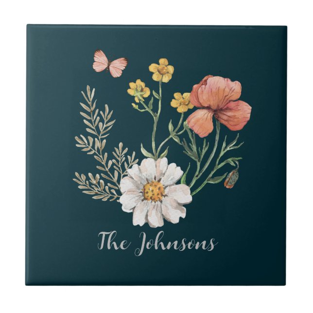 Personalised Botanical Wildflower Flower Boho  Tile (Front)