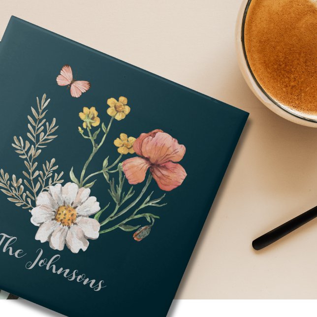 Personalised Botanical Wildflower Flower Boho  Tile (Creator Uploaded)