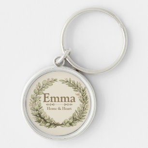 Personalised Botanical Wreath Custom Name Co Key Ring