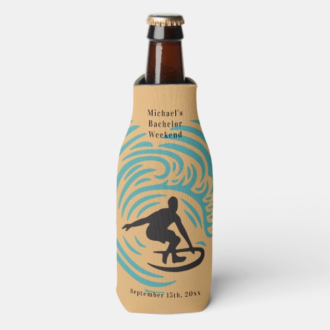 Personalised Bottle Cooler Bachelor Surf Weekend (Bottle Front)