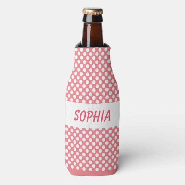 Personalised Bottle Cooler Polka Dots Your Colour (Bottle Front)