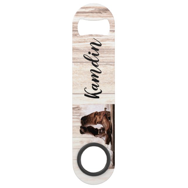 Personalised Bottle Opener boots country rustic we (Front)