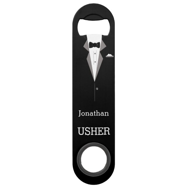 Personalised Bottle Opener, Tuxedo Party Wedding (Front)