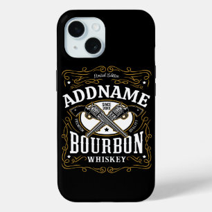 Personalised Bourbon Vintage Guns Whiskey Label iPhone 15 Case