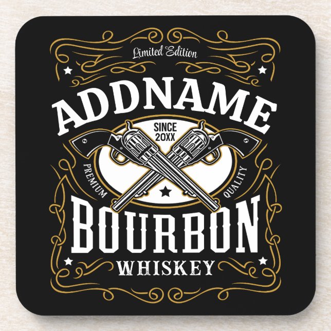 Personalised Bourbon Vintage Guns Whiskey Label Coaster (Front)