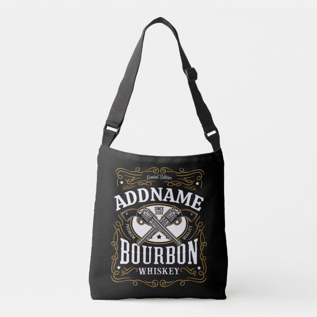 Personalised Bourbon Vintage Guns Whiskey Label Crossbody Bag (Front)