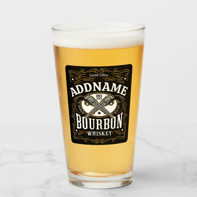 Personalised Bourbon Vintage Guns Whiskey Label Glass (Front Filled)