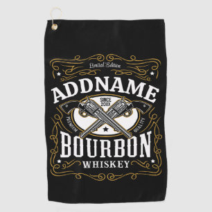 Personalised Bourbon Vintage Guns Whiskey Label Golf Towel