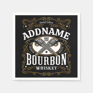Personalised Bourbon Vintage Guns Whiskey Label Napkin