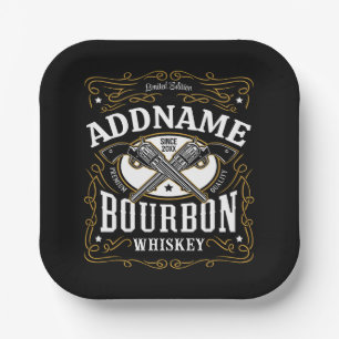 Personalised Bourbon Vintage Guns Whiskey Label Paper Plate