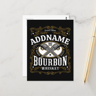 Personalised Bourbon Vintage Guns Whiskey Label Postcard