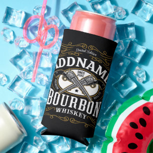 Personalised Bourbon Vintage Guns Whiskey Label Seltzer Can Cooler
