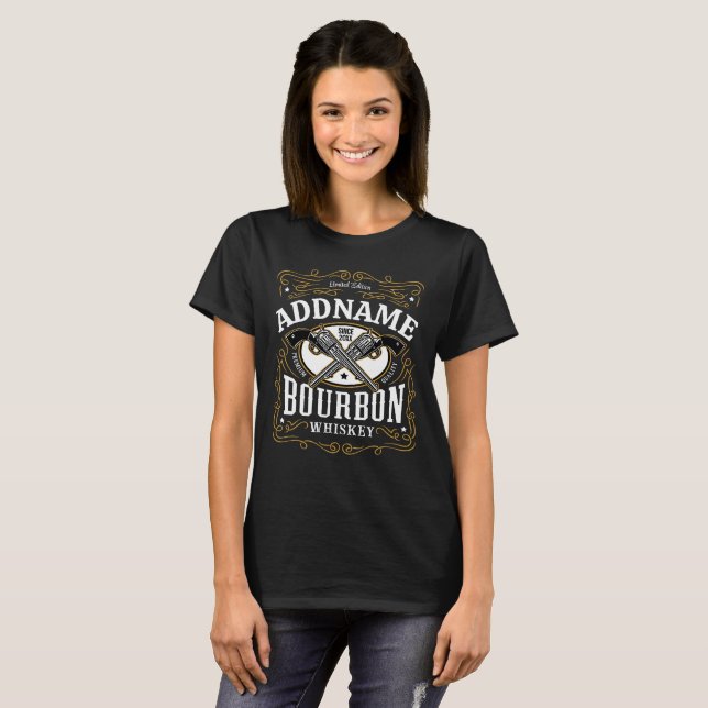 Personalised Bourbon Vintage Guns Whiskey Label T-Shirt (Front Full)