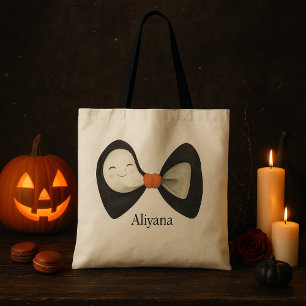 Personalised Bow Cute Boo Ghost Halloween Tote Bag