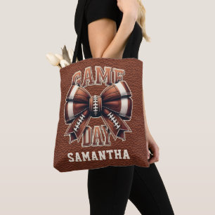 Personalised Bow Football Mum Game Season Sports Tote Bag