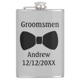 Personalised Bow Tie Black Grey Groomsmen gift Hip Flask