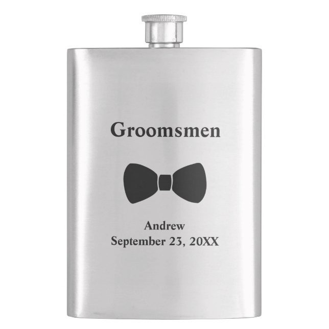 Personalised Bow Tie Groomsmen gift Hip Flask (Front)
