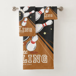 Personalised Bowler Strike Bowling Lanes Ball Pins Bath Towel Set