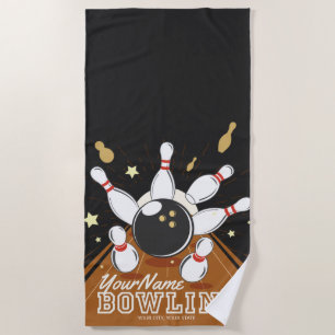 Personalised Bowler Strike Bowling Lanes Ball Pins Beach Towel
