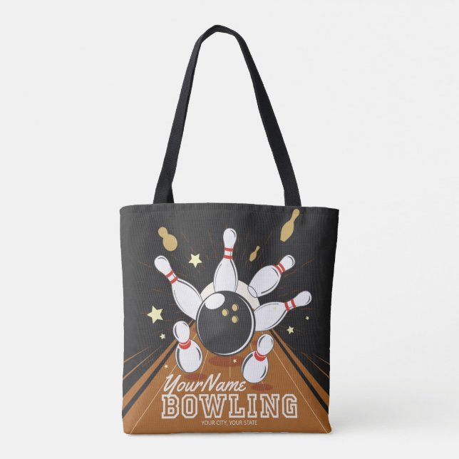 Personalised Bowler Strike Bowling Lanes Ball Pins Tote Bag (Back)