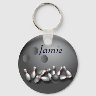Personalised bowling ball and strike key ring