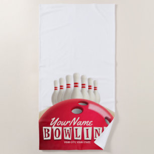 Personalised Bowling Ball Lanes Pins Retro League Beach Towel